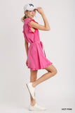 Mineral Washed Button Down Ruffle Hem Dress With Belt Tie