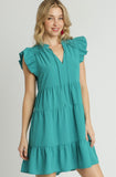 Smocked Shoulder Tiered V-Neck Dress