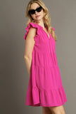 Smocked Shoulder Tiered V-Neck Dress