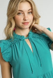 Smocked Shoulder Tiered V-Neck Dress