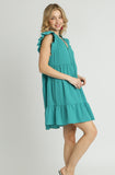 Smocked Shoulder Tiered V-Neck Dress