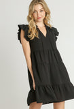 Smocked Shoulder Tiered V-Neck Dress