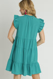 Smocked Shoulder Tiered V-Neck Dress