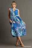 Paisley Box Print Sleeveless Midi Dress with Tassel Tie Front