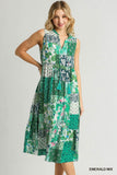 Paisley Box Print Sleeveless Midi Dress with Tassel Tie Front