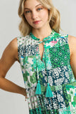 Paisley Box Print Sleeveless Midi Dress with Tassel Tie Front