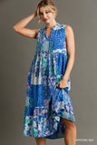 Paisley Box Print Sleeveless Midi Dress with Tassel Tie Front