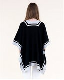 Colorblocked Border Stripe Knit Ruana Wrap - Black/Cream