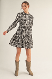 Floral Print Ruffle Collar Belted Tiered Mini Dress