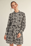 Floral Print Ruffle Collar Belted Tiered Mini Dress