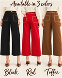 Whipstitch Pocket Cropped Wide-Leg Pants