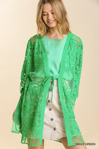 Floral Lace Waist Tie Kimono