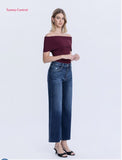 Tummy Control Wide Leg Crop Jeans- Dark Wash