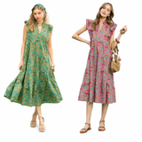 Romantic Garden Tiered Ruffle Sleeve Midi Dress
