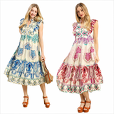 Boho Medallion Tiered Midi Dress