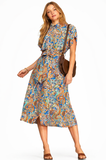 Mediterranean Swirl Maxi Shirt Dress w/Belt Tie