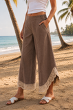 Lace Trimmed Tulip Hem Wide Leg Pants