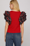 Holly Plaid Shoulder Ruffle Top - Red