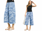 Paisley Breeze Wide Leg Crop Pants - Light Denim