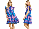 Painted Ikat Flutter Sleeve Swing Dress