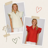 Scalloped Edge Flutter Sleeve Blouse