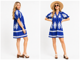 Resort Days Split Neck Puff Sleeve Mini Dress