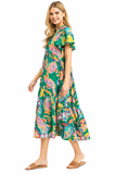 Island Escape Flutter Sleeve V-Neck Midi Dress