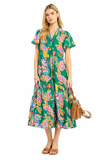 Island Escape Flutter Sleeve V-Neck Midi Dress
