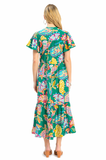 Island Escape Flutter Sleeve V-Neck Midi Dress
