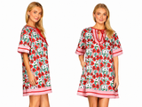 Poppy Garden Contrast Trim Shift Dress- Red/Pink