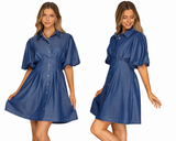 Smocked Waist Puff Sleeve Shirt Dress