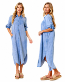 Santorini Roll-Sleeve Midi Shirt Dress