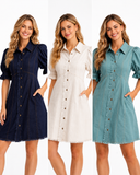 Midnight Stitch Button Front Denim Dress