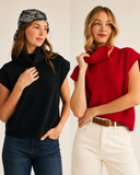 Cowl Neck Cap Sleeveless Sweater