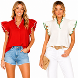 Scalloped Edge Flutter Sleeve Blouse