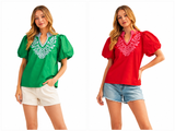 Bristol Boho Applique Puff Sleeve Top