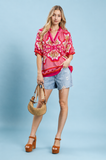 Vivid Split Neck Medallion Statement Blouse