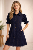 Midnight Stitch Button Front Denim Dress