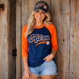 Retro Rhinestone Astros Signature Raglan Tee - Navy/Orange