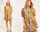 Painted Paisley Notched Neck Swing Dress
