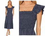 Coastal Picnic Smocked Maxi Dress- Navy