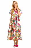 Island Escape Flutter Sleeve V-Neck Midi Dress
