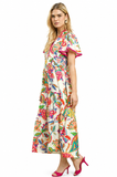 Island Escape Flutter Sleeve V-Neck Midi Dress