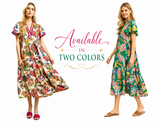 Island Escape Flutter Sleeve V-Neck Midi Dress