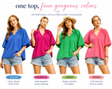 Bubbled Sleeved Solid Seersucker Top