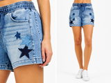 Starstruck Patchwork Lounge Shorts - Drawstring Denim