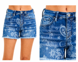 Paisley Firework Frayed Shorts - Denim