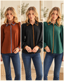 Stitch of Charm Contrast Trim Button Front Blouse