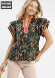 Midnight Meadow Ruffle Sleeve Popover Top- Black Mix