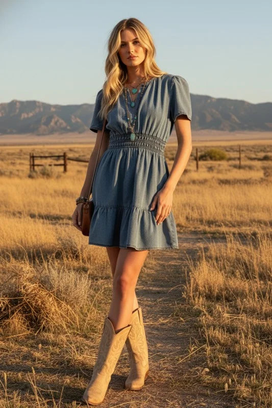 Sadie Soft-Wash Tiered Ruffle Dress - Lt Denim